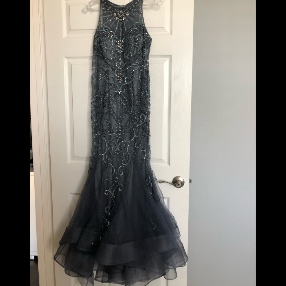 Designer Ivonne D beaded dress with bustled train size 4P